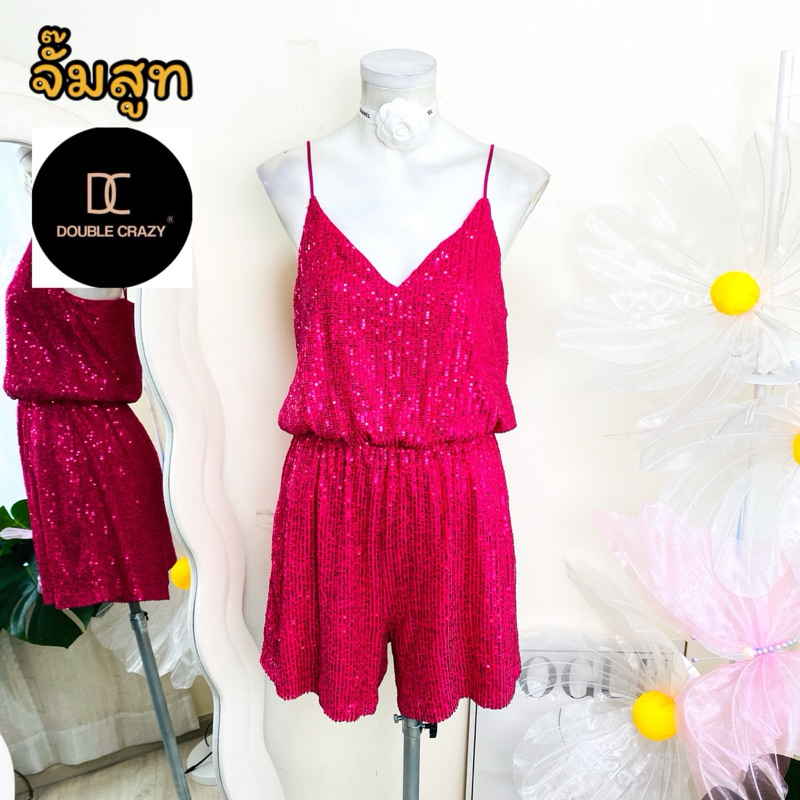 ไซด์ L แบรนด์ Double Crazyแท้ 100% 🌸จั๊มสูท เอวจั๊ม งานเกล็ดวิบวับ สีชมพูบานเย็น ใส่ออกงาน เดรสออกงาน ชุดปาร์ตี้(21)