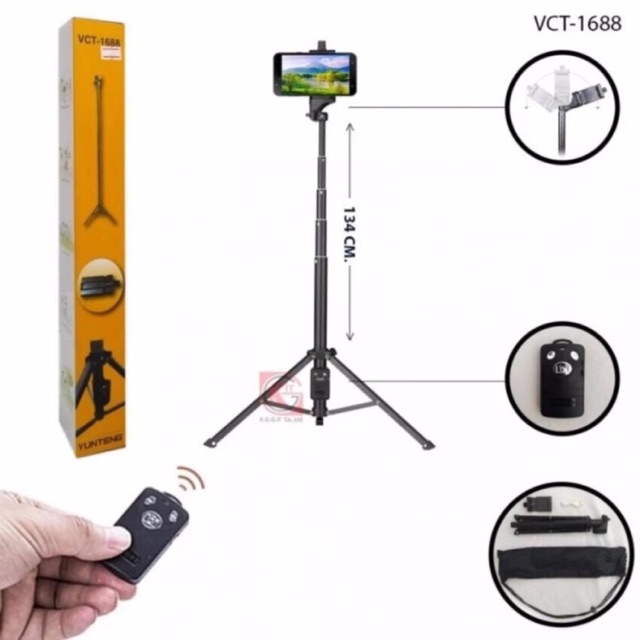 YUNTENG VCT-1688 ของแท้ ชุดขาตั้งกล่องเซลฟี่ พร้อมรีโมทบลูทูธ