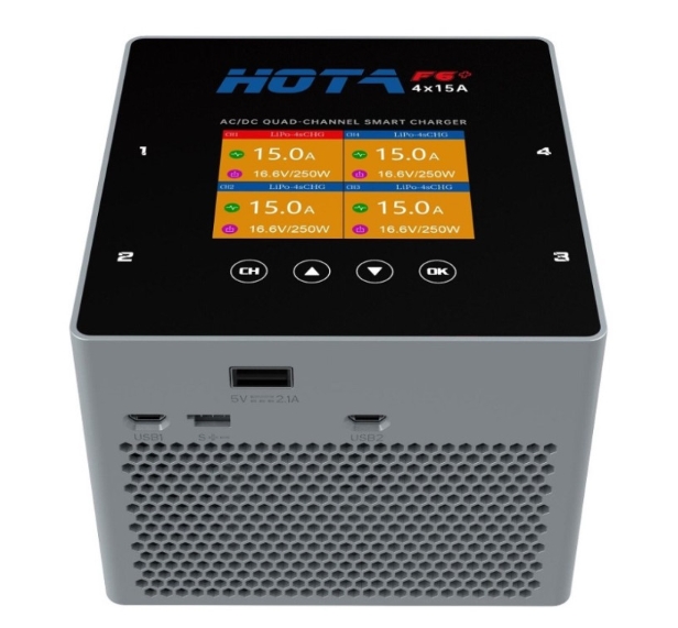 Hota F6+ 4port Quad-Channel Smart Charger (AC/DC) AC 500W / DC 250Wx4 15Ax4 Port เสียบไฟบ้านใช้งานได้ทันที แยกช่องอิสระ