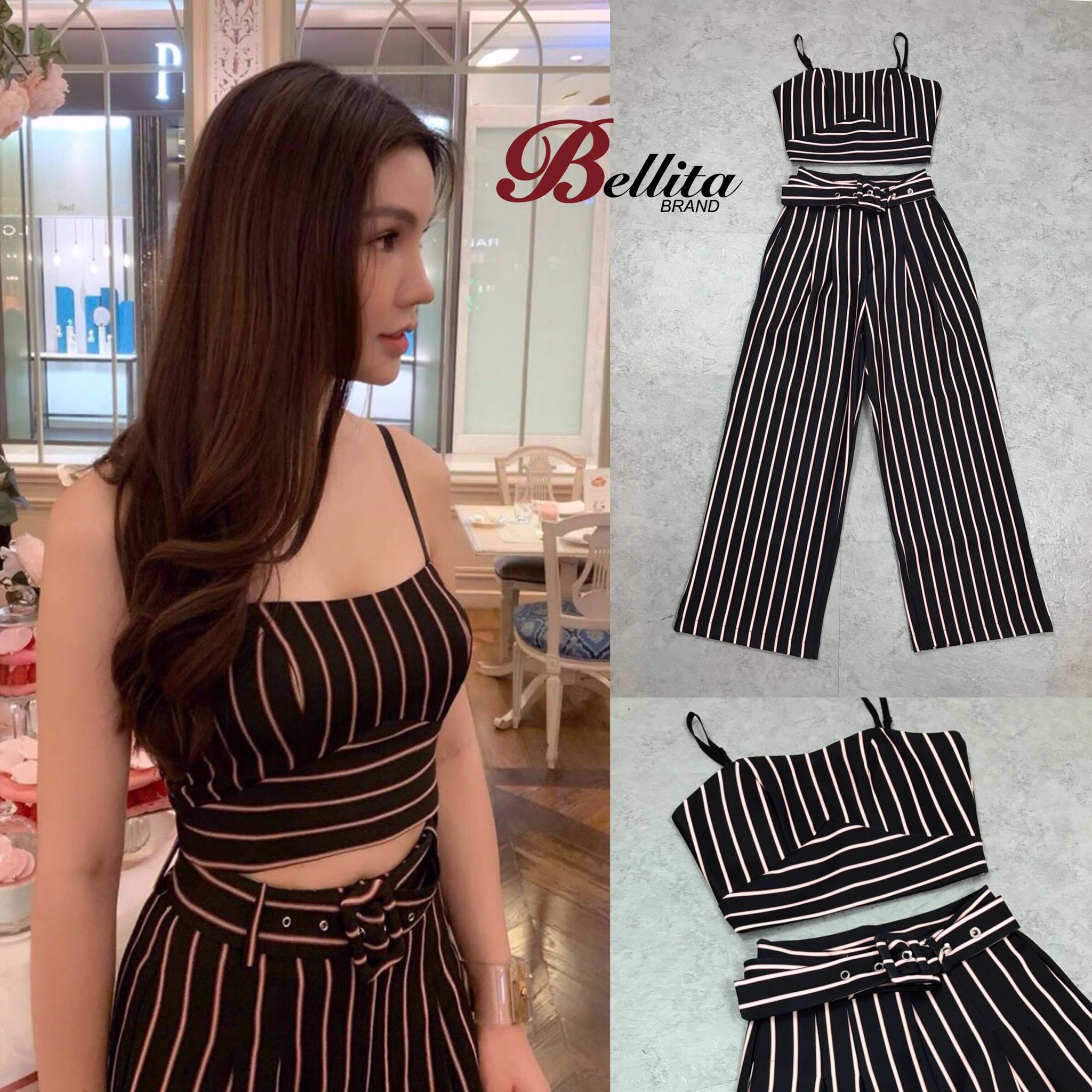 🍒 S 🍒 ป้าย Bellita เซ็ท 3 ชิ้น เสื้อสายเดี่ยวปรับสายได้ เข็มขัด กางเกง