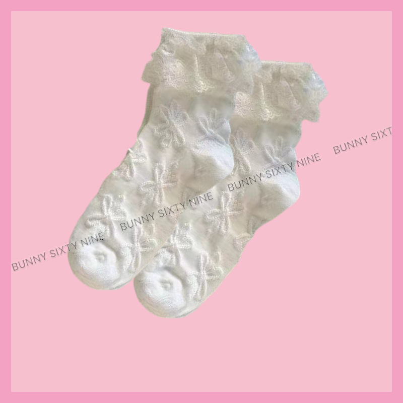 ถุงเท้ายาว ขาว Lolita ถุงเท้ามีระบายลูกไม้ 1 คู่ (OC115,OC118)