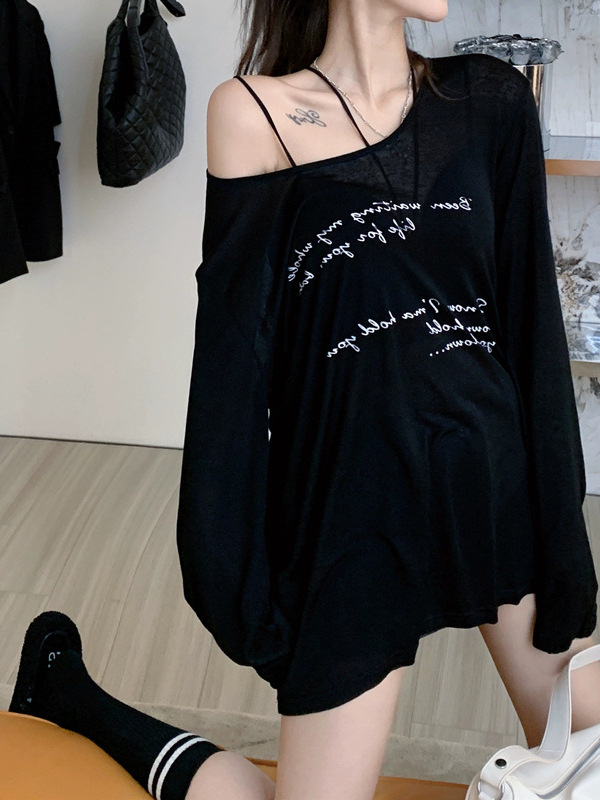 เสื้อแขนยาว ซีทรู บาง พิมพ์ลายตัวอักษร พร้อมส่งด่วนในไทย