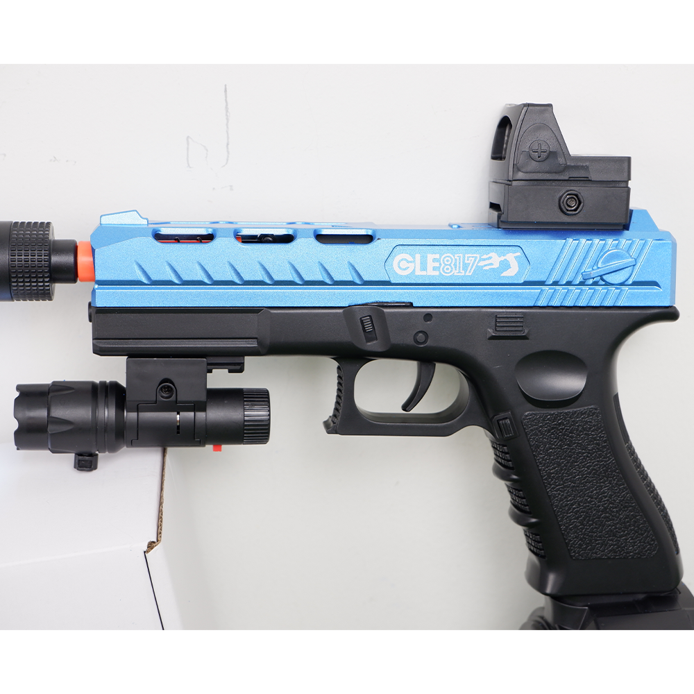 (11)GLOCK สีดำฟ้า ปืนเจลไฟฟ้า ของเล่น ยิงรัวได้ ชักยิงได้