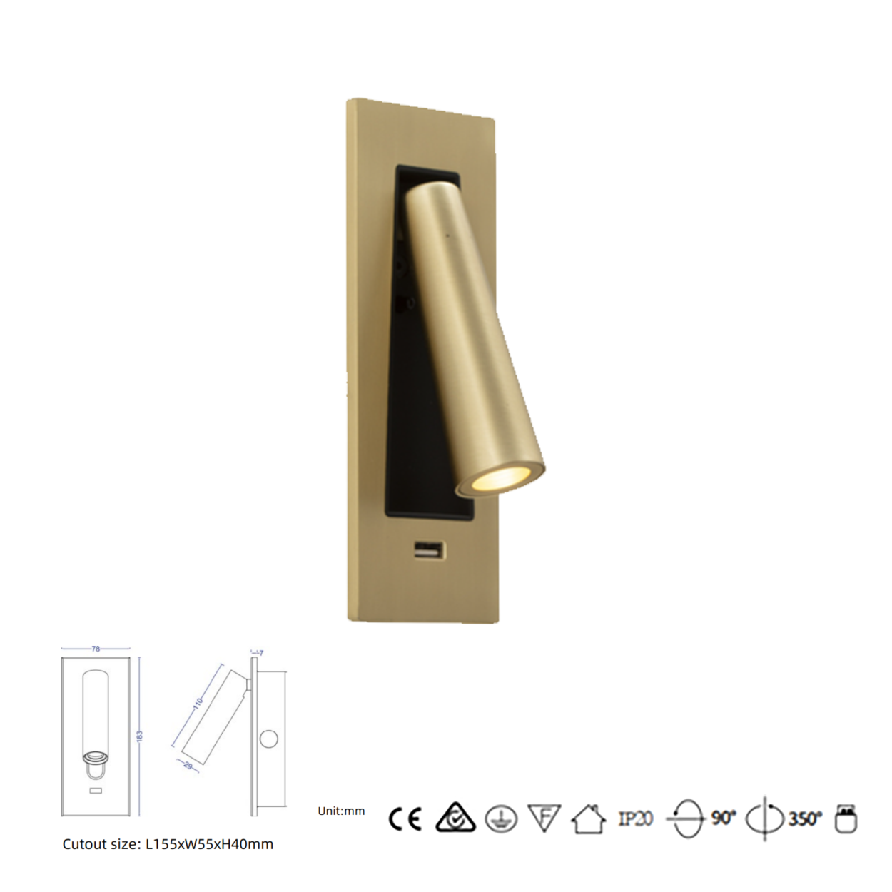 โคมไฟอ่านหนังสือติดผนัง Wall Reading Lamp Metal + Aluminium LED Cree 3W IP20 (KP017B)