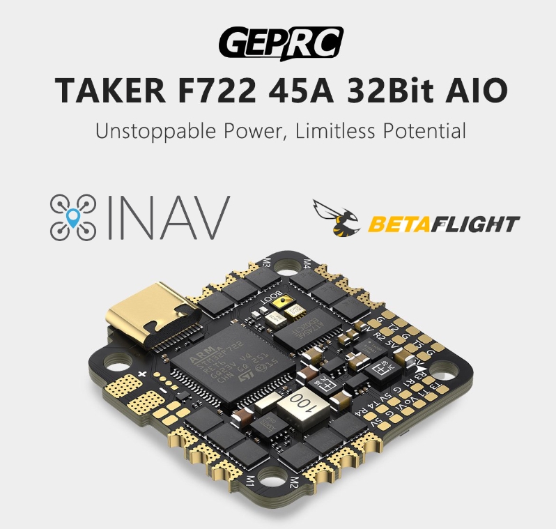 GEPRC TAKER F722 45A 32Bit AIO Flight Controller 2-6S Brushless ESC Built-in Barometer