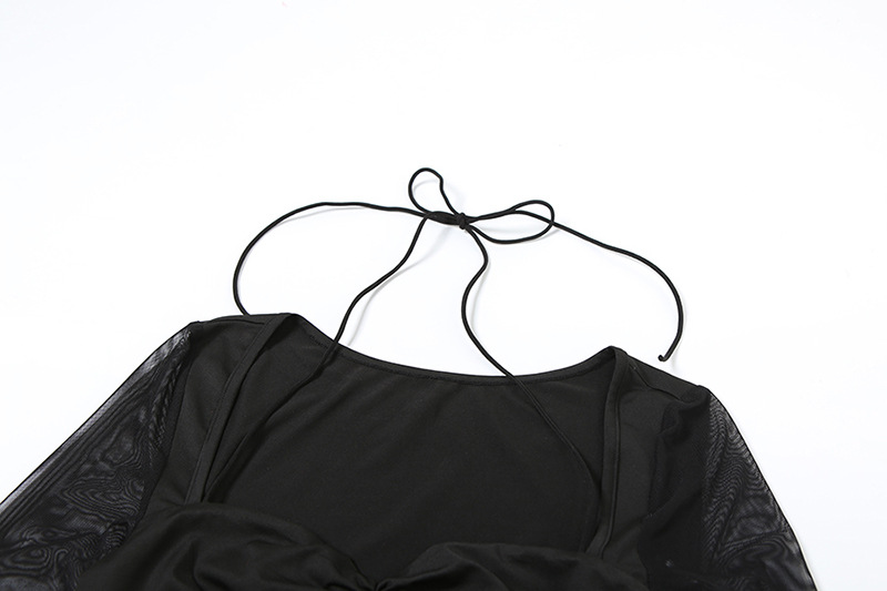 ชุดเดรส แขนยาวซีทรู สีดำ เดรสติดแกรม CN54643