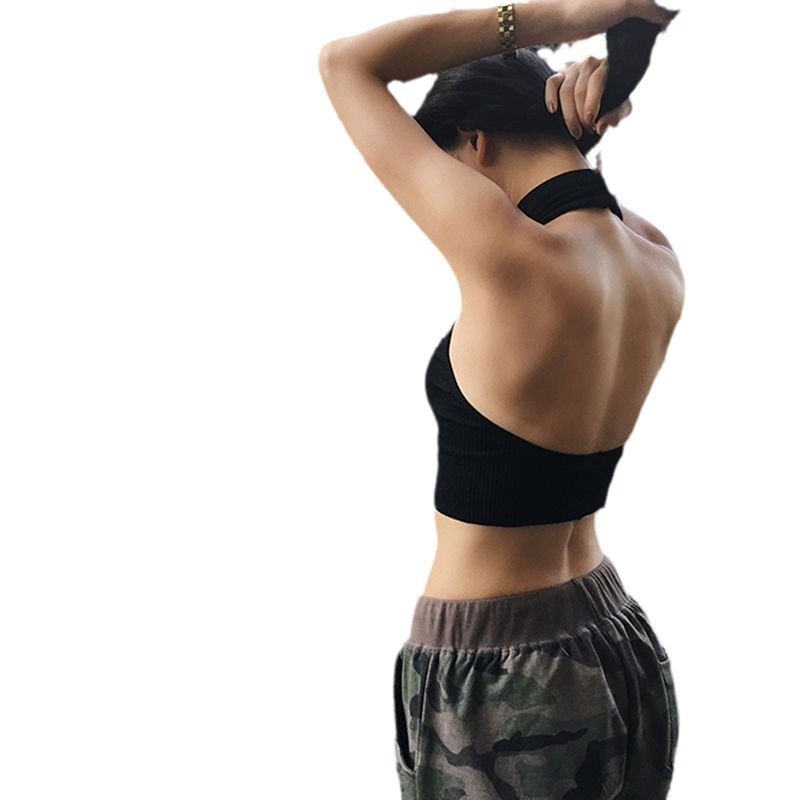 เสื้อครอปคล้องคอ โชว์หลัง สีดำ CN2285