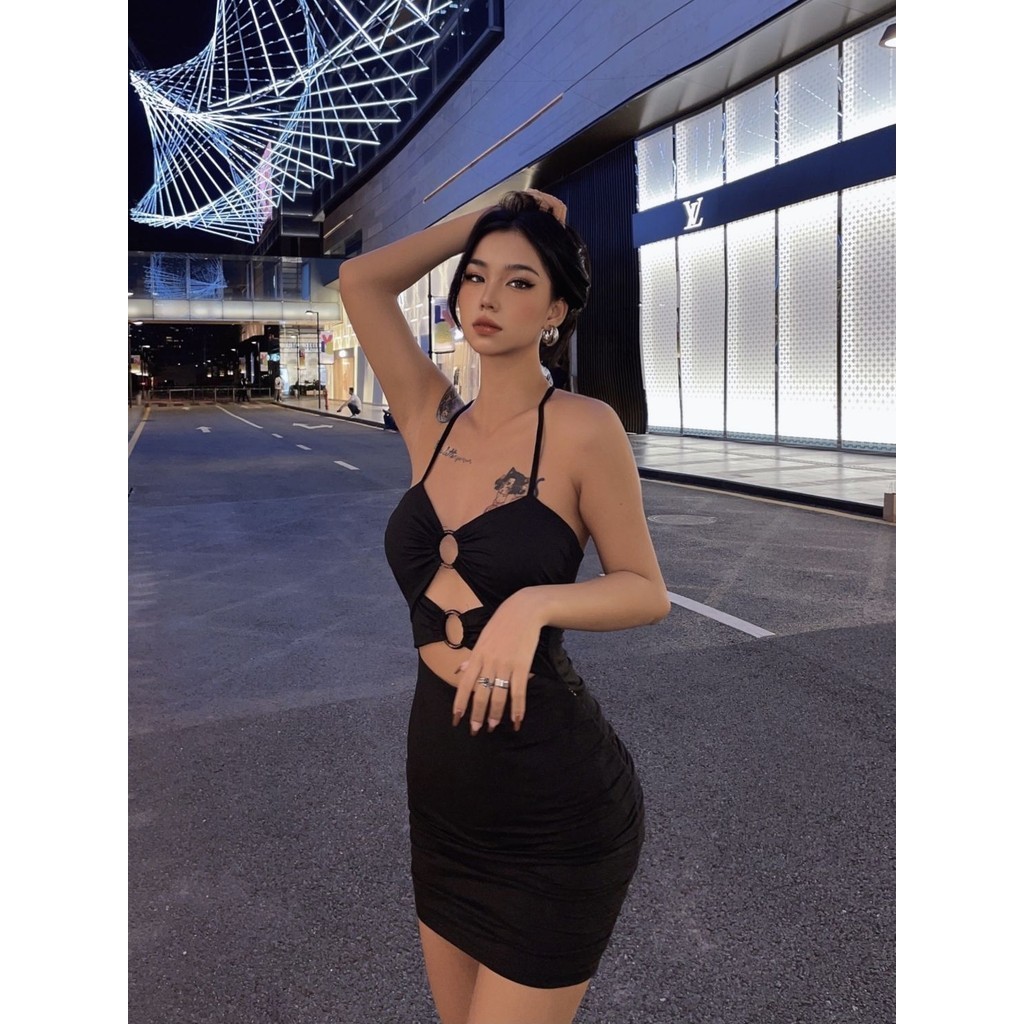 เดรสดำ เดรสสายเดี่ยวเซ็กซี่ สายฝอ CN2039