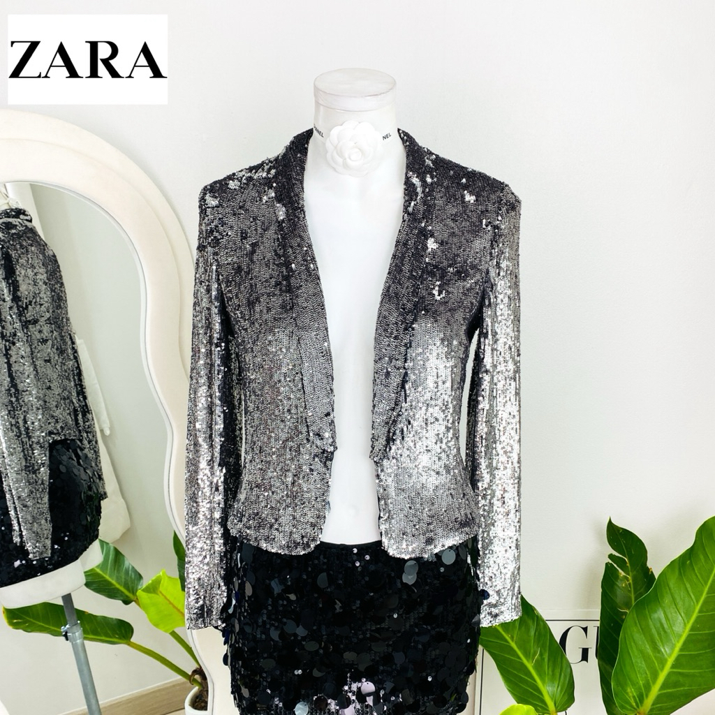 ไซด์ S แบรนด์ ZARA แท้ 100%🌸เสื้อคลุม เบลเซอร์ เกล็ดแน่น งานเกล็ดวิบวับ สีคอปเปอร์ ใส่ออกงาน เดรสออกงาน ชุดปาร์ตี้