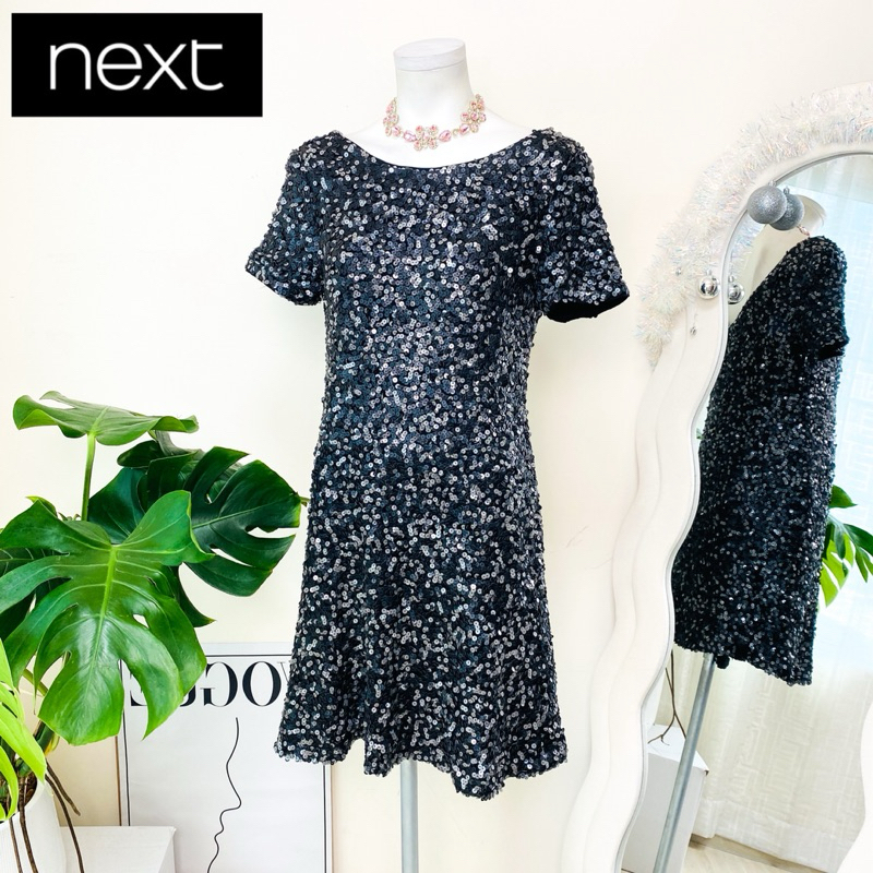 ไซด์ L แบรนด์ NEXT แท้ 100%🌸เดรส เกล็ดแน่น งานเกล็ดวิบวับ สีดำ/เทา ใส่ออกงาน ทรงเข้ารูป เดรสออกงาน ชุดปาร์ตี้(3)