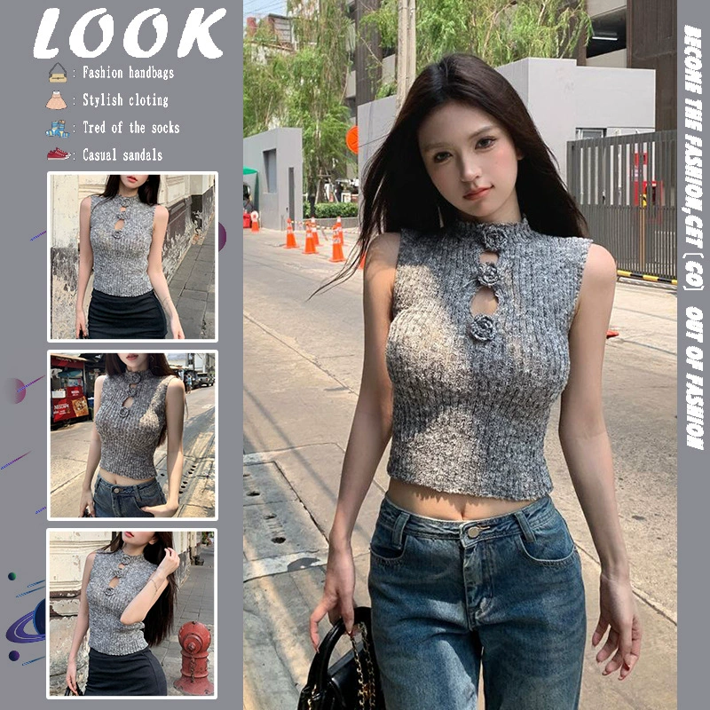 เสื้อครอป แขนกุด ไหมพรม ผ้านิ่ม รหัส CN70136