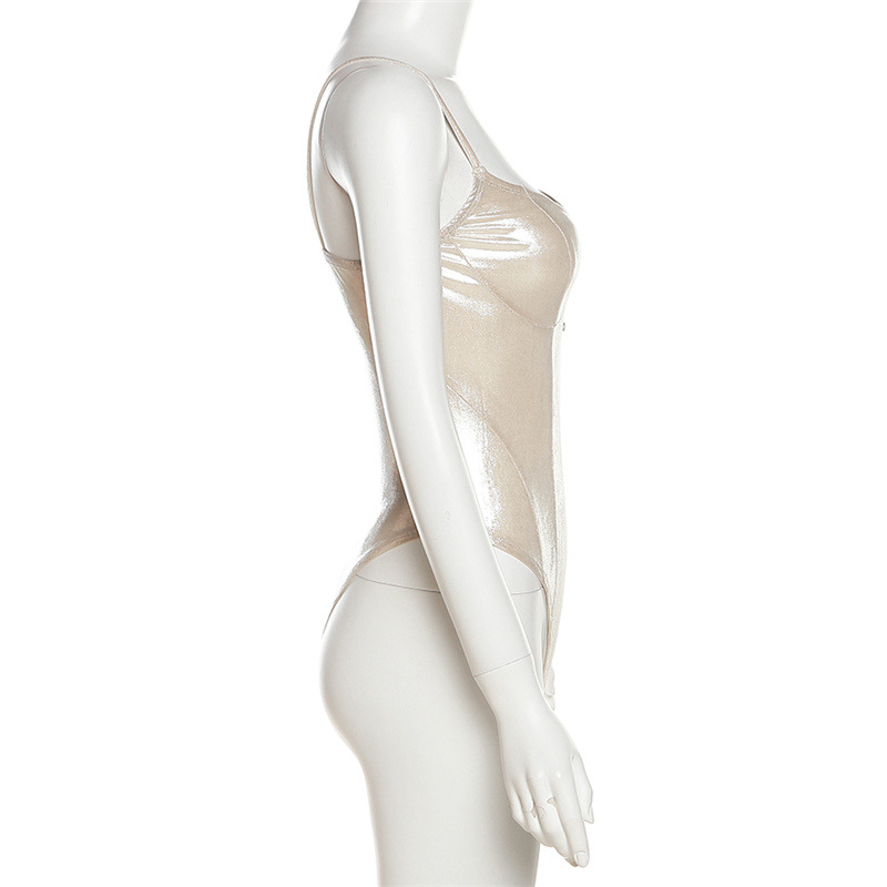 เสื้อครอป บอดี้สูท สีเงาเมทัลลิค CN28378 พร้อมส่งในไทย