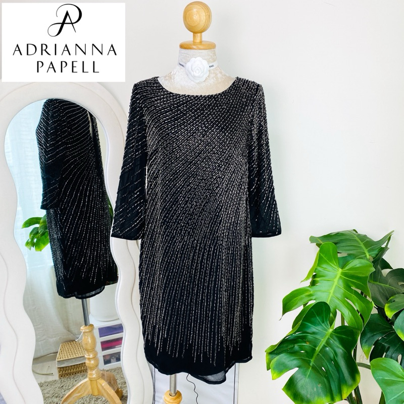 ไซด์ M แบรนด์ Adrianna papell แท้ 100%🌸เดรส Luxury ปักปล้อง งานเกล็ดวิบวับ สีดำ ใส่ออกงาน เดรสออกงาน ชุดปาร์ตี้(83)