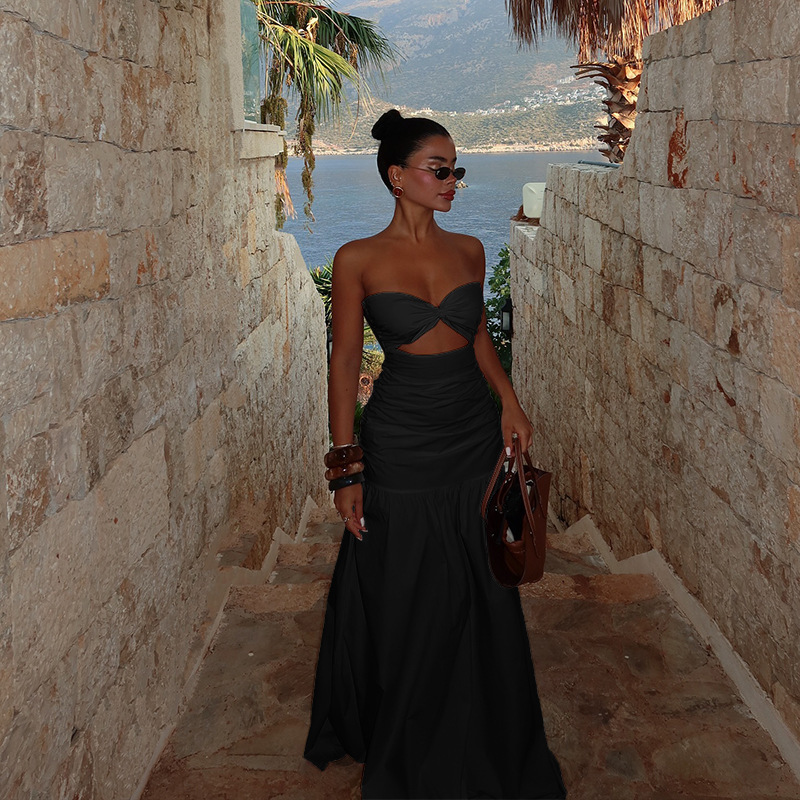 ชุดเดรสเกาะอกยาว สายฝอ Tube Top Dress พร้อมส่งในไทย