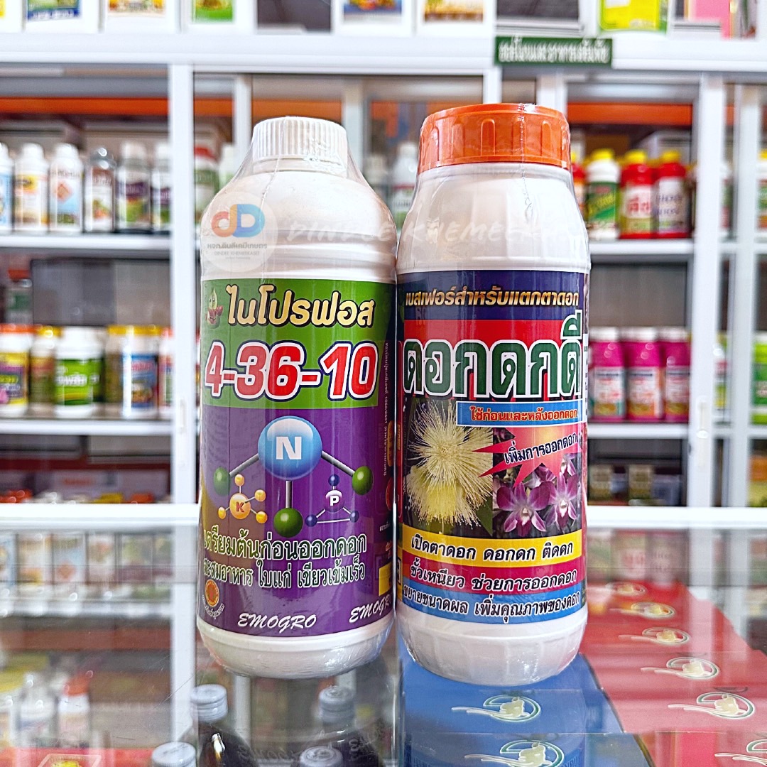 (ชุด2ขวด)ปุ๋ยน้ำ 4-36-10 ขนาด1ลิตร สูตรเตรียมต้นก่อนออกดอก สะสมอาหาร ใบแก่+ดอกดกดี เบสฟอร์+ อาหารเสริมสารสกัดจากธรรมชาติ
