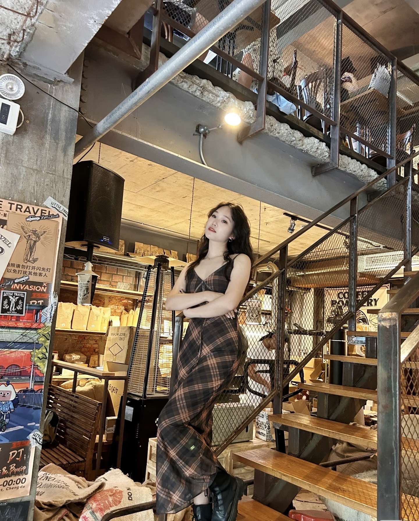 เดรสยาว สายเดี่ยว สก็อต เขียว-น้ำตาล รหัส CN2536