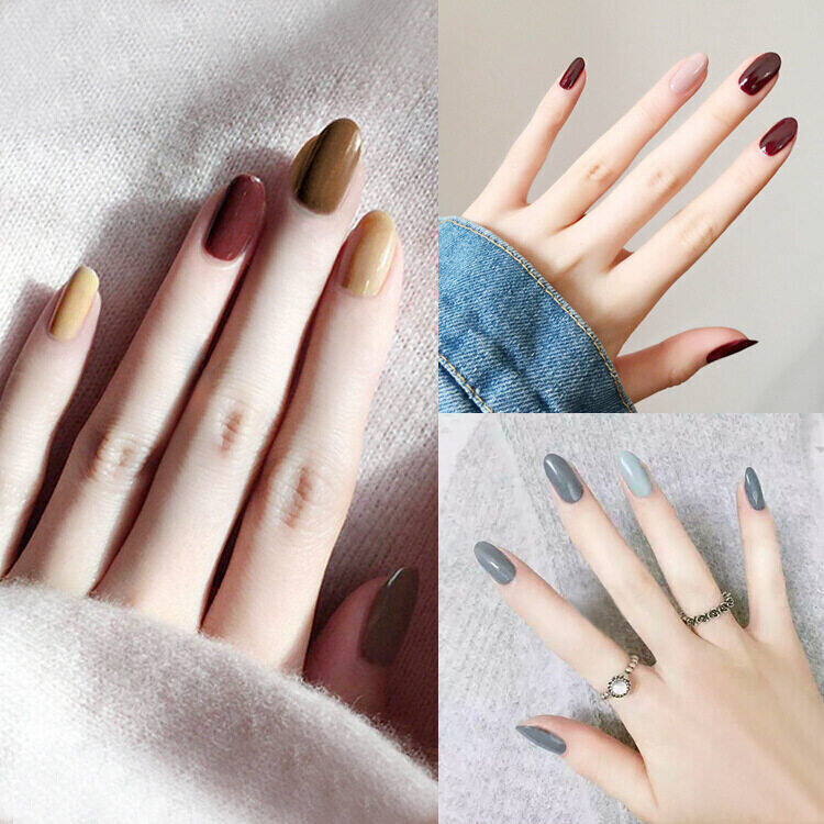 PPHOO✨ เล็บปลอม พร้อมส่ง สี 2Tone เล็บปลอม เล็บ สำเร็จรูป พร้อมกาวติดเล็บ พร้อมส่งในไทย