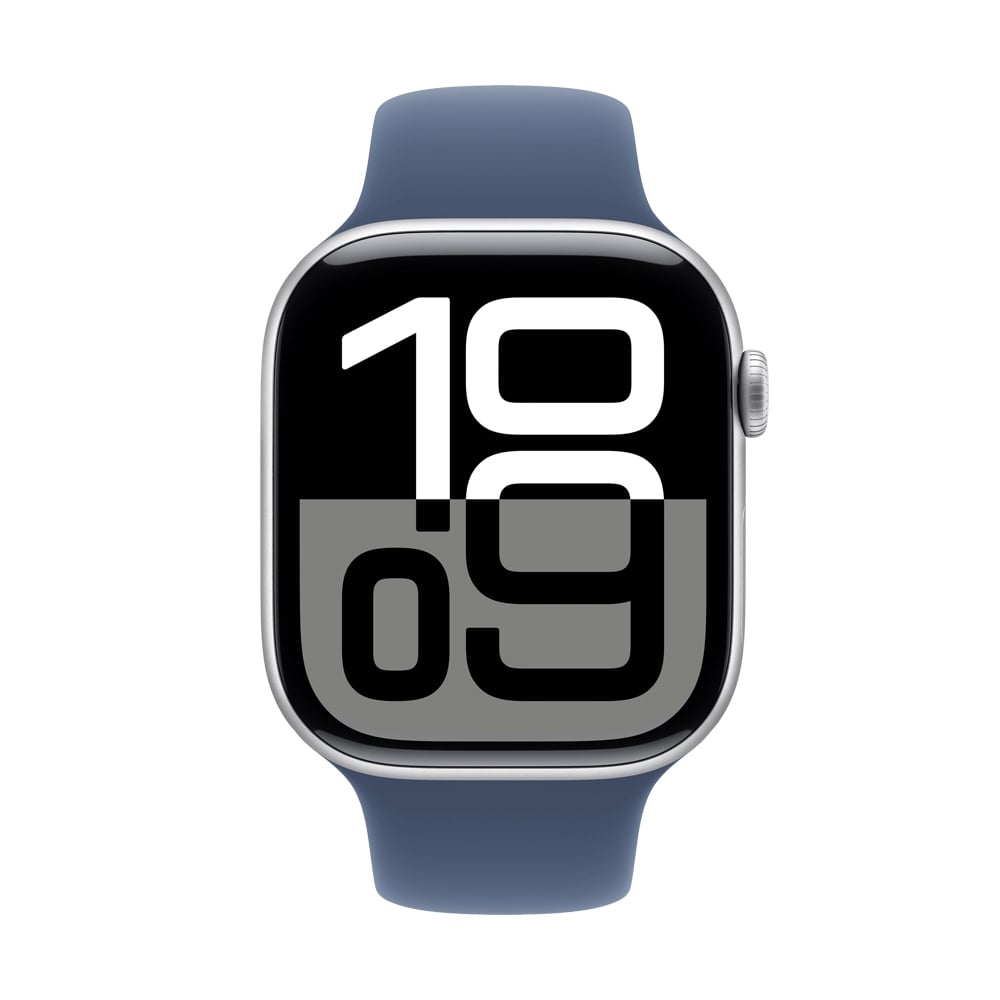 Apple Watch Series 10 GPS 46mm Silver Aluminium Case with Denim Sport Band - S/M