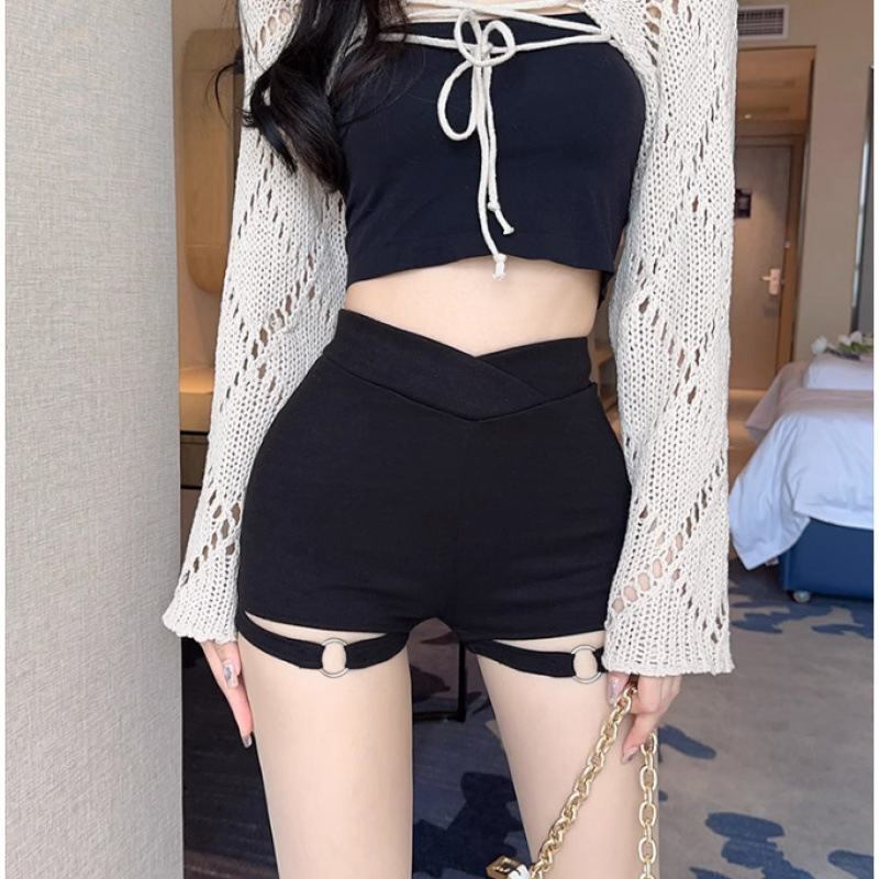 กางเกงขาสั้น เอวสูง สตรีท KT5233 พร้อมส่งในไทย