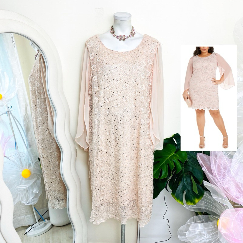 ไซด์ 3XL แบรนด์ connect แท้ 100%🌸เดรส พลัสไซด์ งานเกล็ดวิบวับ พรีเมี่ยม สีครีม เดรสลูกไม้ เดรสออกงาน ชุดปาร์ตี้