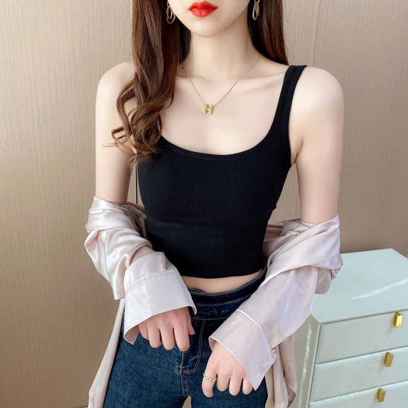 เสื้อกล้ามครอป สีพื้น มีฟองน้ำในตัว สำหรับผู้หญิง (SP025)