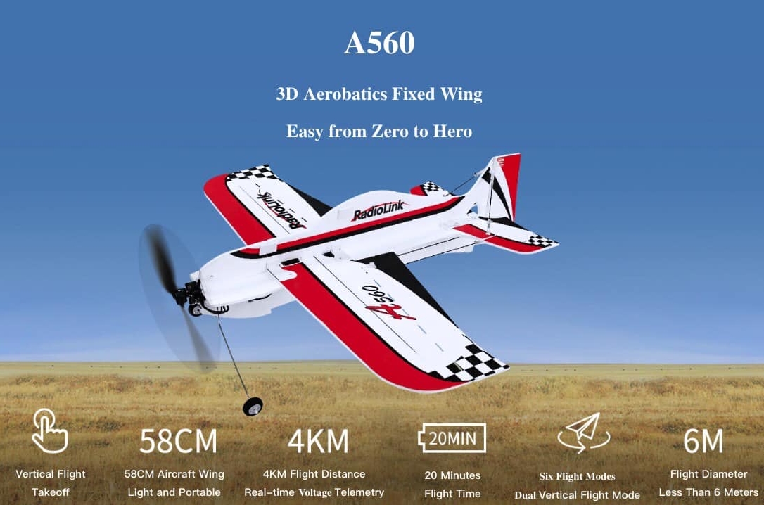 Radiolink เครื่องบิน 3D A560 Aerobatics Fixed Wing บินง่าย ไจโร 6แกน มือใหม่บินได้ แกะกล่องพร้อมเล่น อุปกรณ์มาครบ