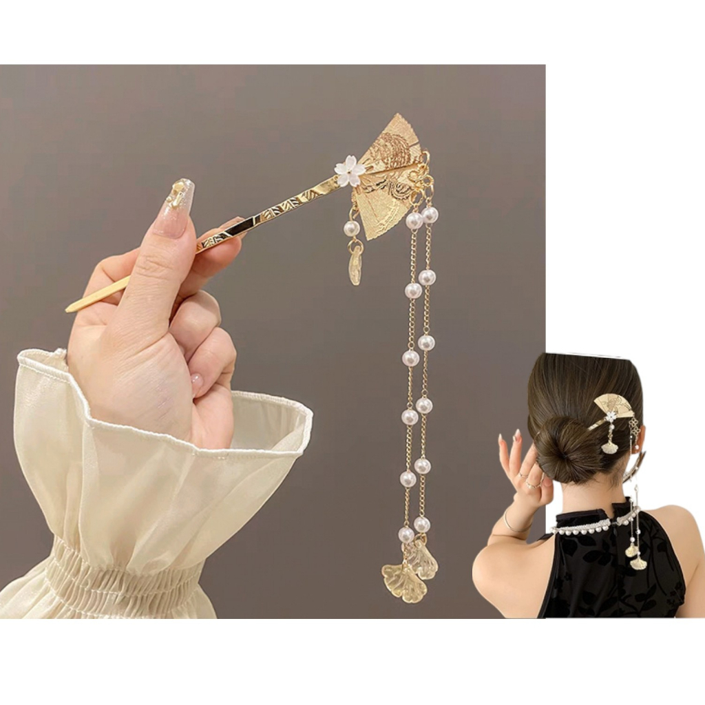 ปิ่นปักผม ด้ามทอง ประดับพู่ สไตล์จีนโบราณ เครื่องประดับ