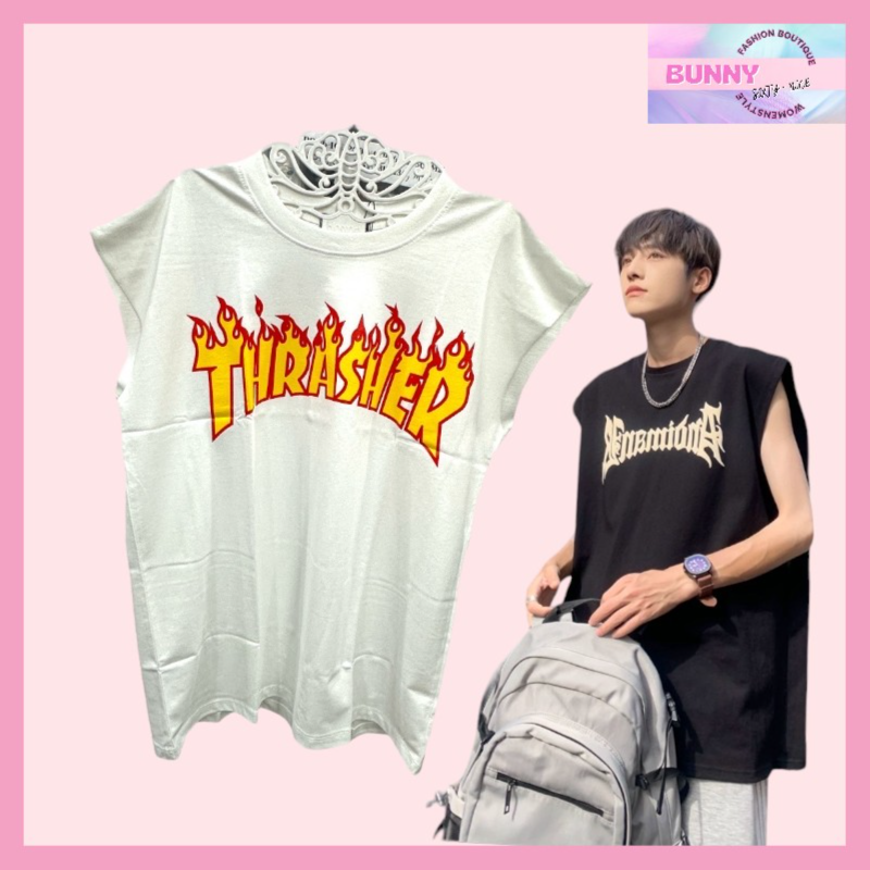 เสื้อยืด เสื้อแขนสั้น แขนกุด ตัวอักษร สุดเท่