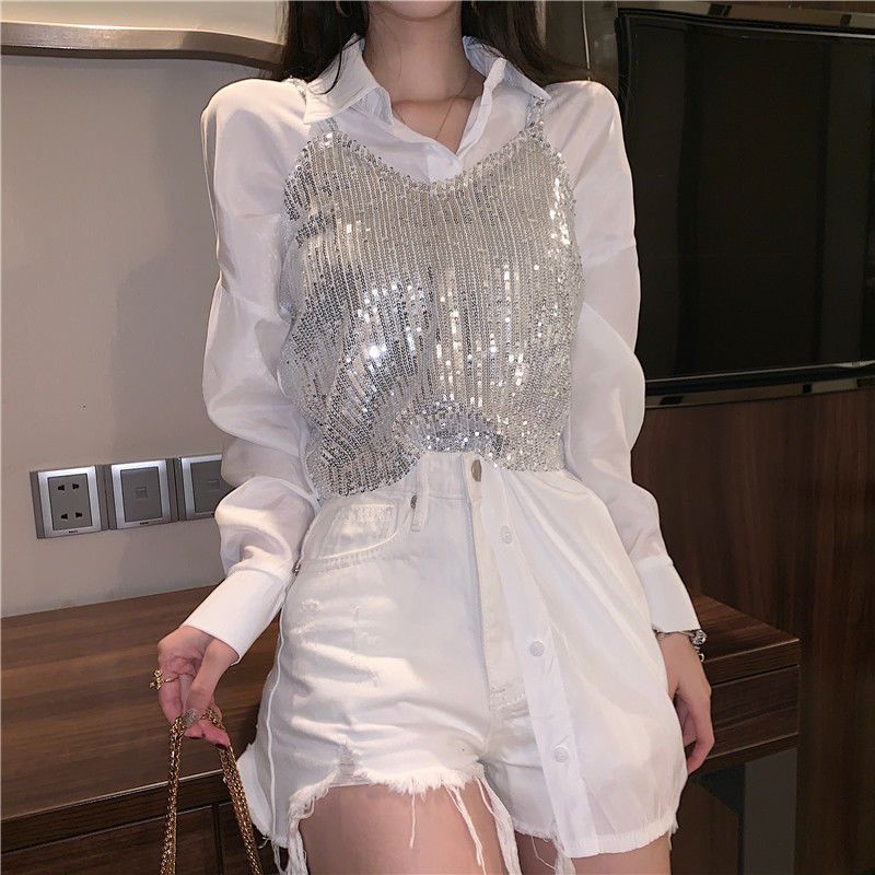 เสื้อวิ๊ง สายเดี่ยว เลื่อม สไตลส์เกาหลี A1901 พร้อมส่งในไทย