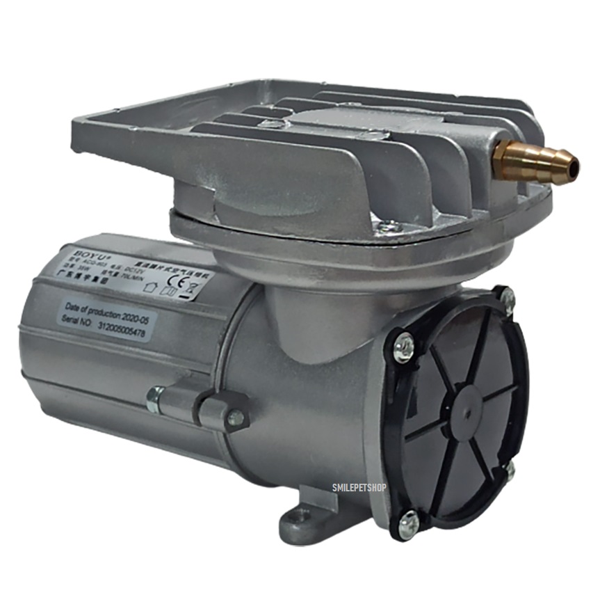 BOYU ACQ-906 (ปั๊มลมต่อแบตเตอรี่ DC 12V ต่อแบตเตอรี่รถยนต์ ใช้กรณีไฟดับ ขนย้ายสัตว์น้ำทางรถ แรงลม 120L/min)