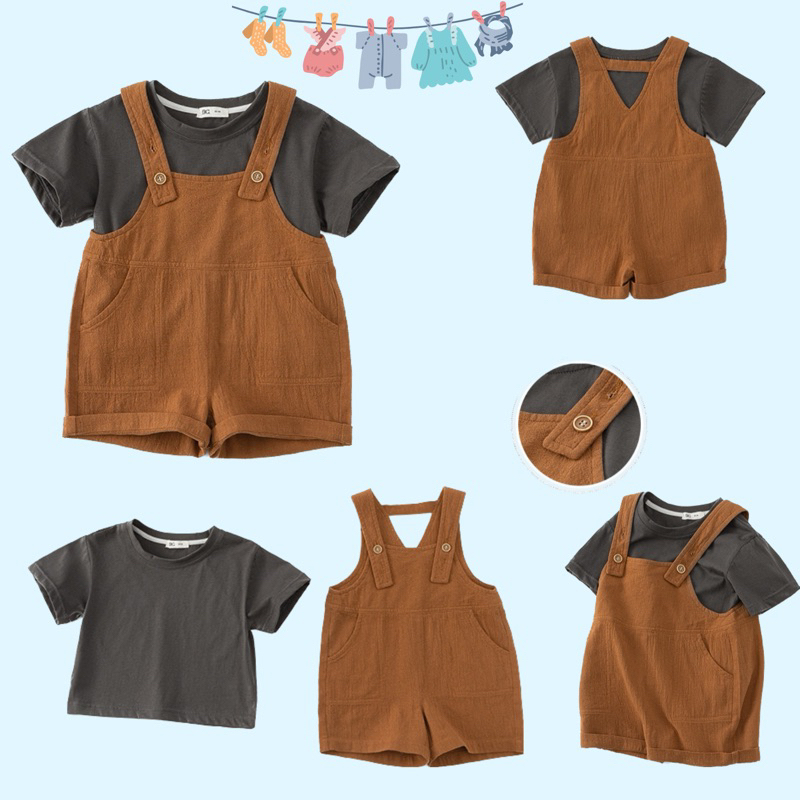 ชุดเอี๊ยมเด็ก น่ารัก เสื้อ+เอี๊ยมกางเกง สุดคิ้วส์ 💥พร้อมส่งในไทย💥 (K02-2)