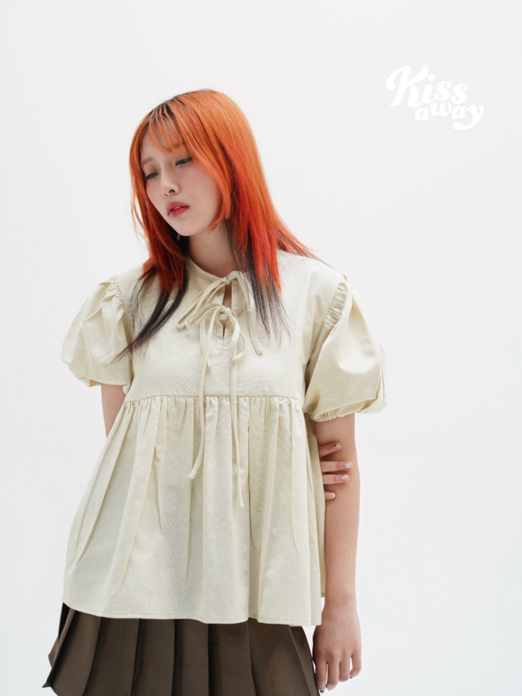 New สีใหม่ Jinny 121 เสื้อผูกโบว์ แขนตุ๊กตา ชุดไปคาเฟ่ เสื้อสไตล์เกาหลี เวียดนาม ผลิตจำหน่ายโดย kissaway ไทยแลนด์