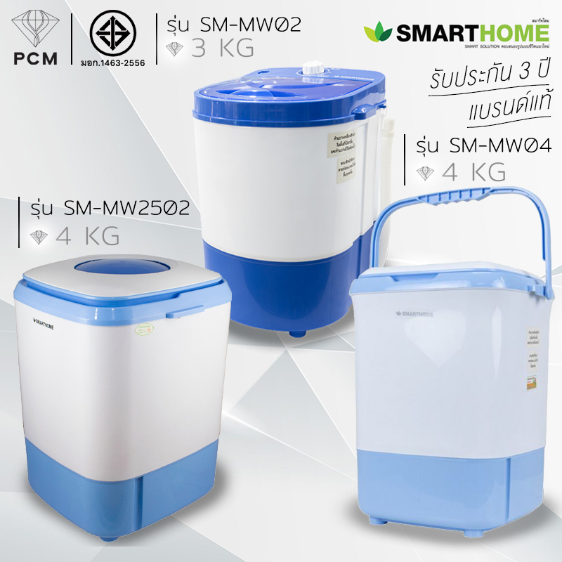 SMARTHOME (PCM) เครื่องซักผ้ากึ่งอัตโนมัติ 3 ก.ก. รุ่น SM-MW02 รุ่น SM-MW04 รุ่น SM-MW2502 สีฟ้า