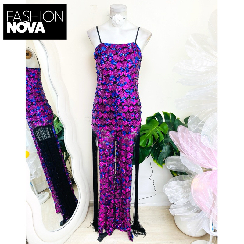 ไซด์ M แบรนด์ Fashion Novaแท้100%🌸จั๊มสูท แต่งตุ้งติ้งขา Luxury งานอลัง งานเกล็ดวิบวับ สีม่วงอมชมพู ใส่ออกงาน ชุดปาร์ตี้