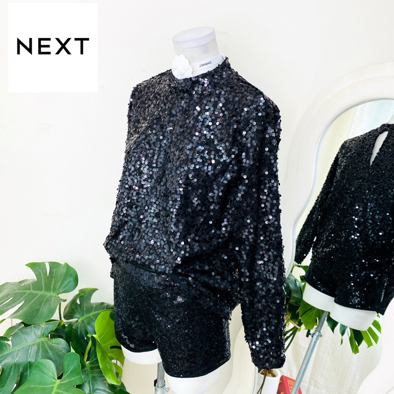 ไซด์ XL แบรนด์ Next แท้ 100%🌸เสื้อ คอปีน งานเกล็ดวิบวับ สีดำ ใส่ออกงาน ชุดออกงาน ชุดปาร์ตี้