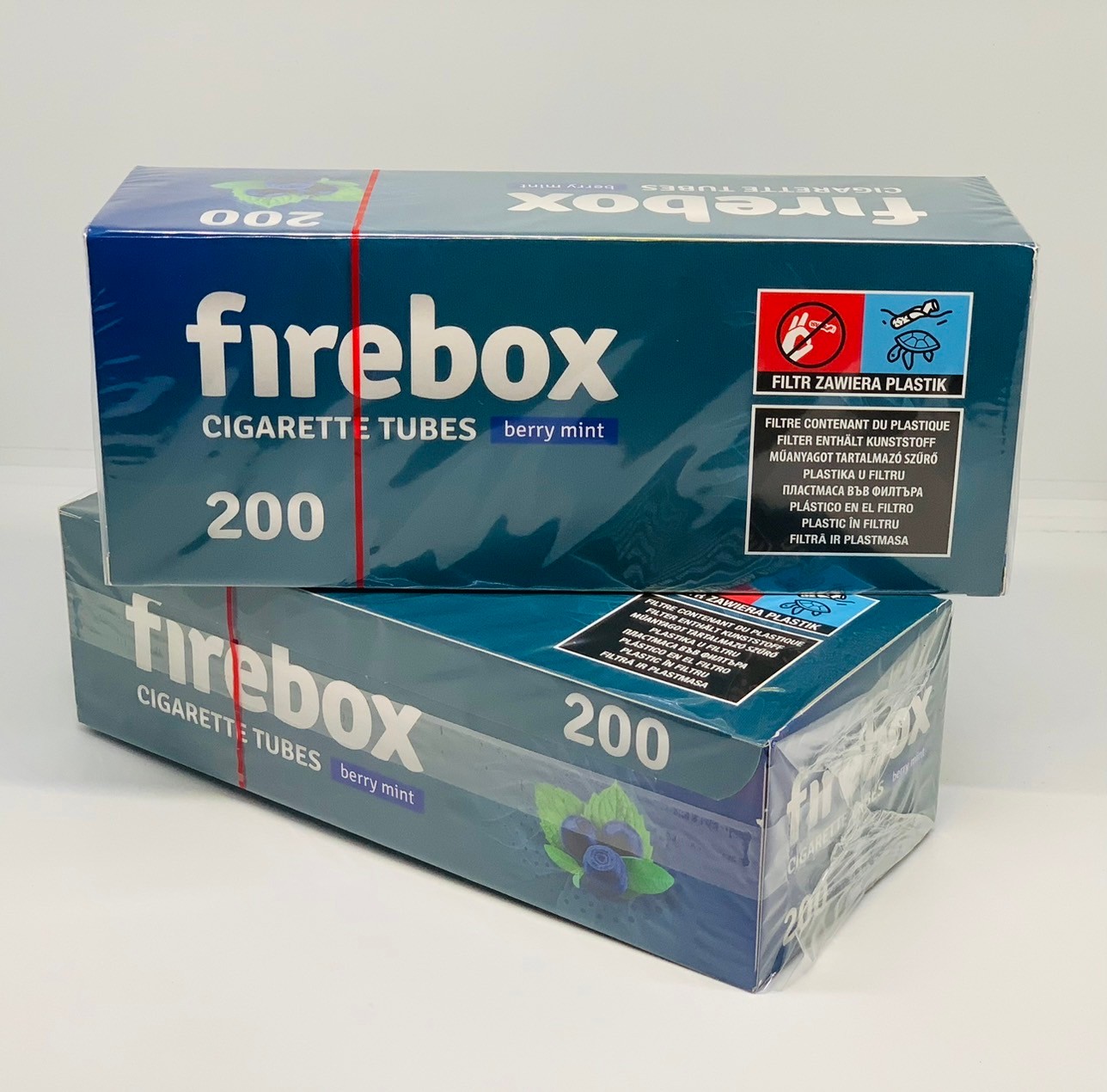Firebox 2 กล่อง ก้นกรองบุหรี่ รุ่นเย็นกลิ่นบลูเบอรี่มิ้น รวม 400 มวน ความยาวของมวน 17 มม.