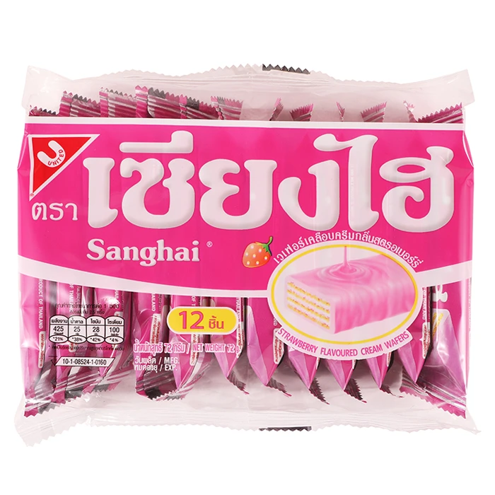 8852047111827 เวเฟอร์เคลือบครีม เซียงไฮ กลิ่นสตรอเบอร์รี่ 72 กรัม