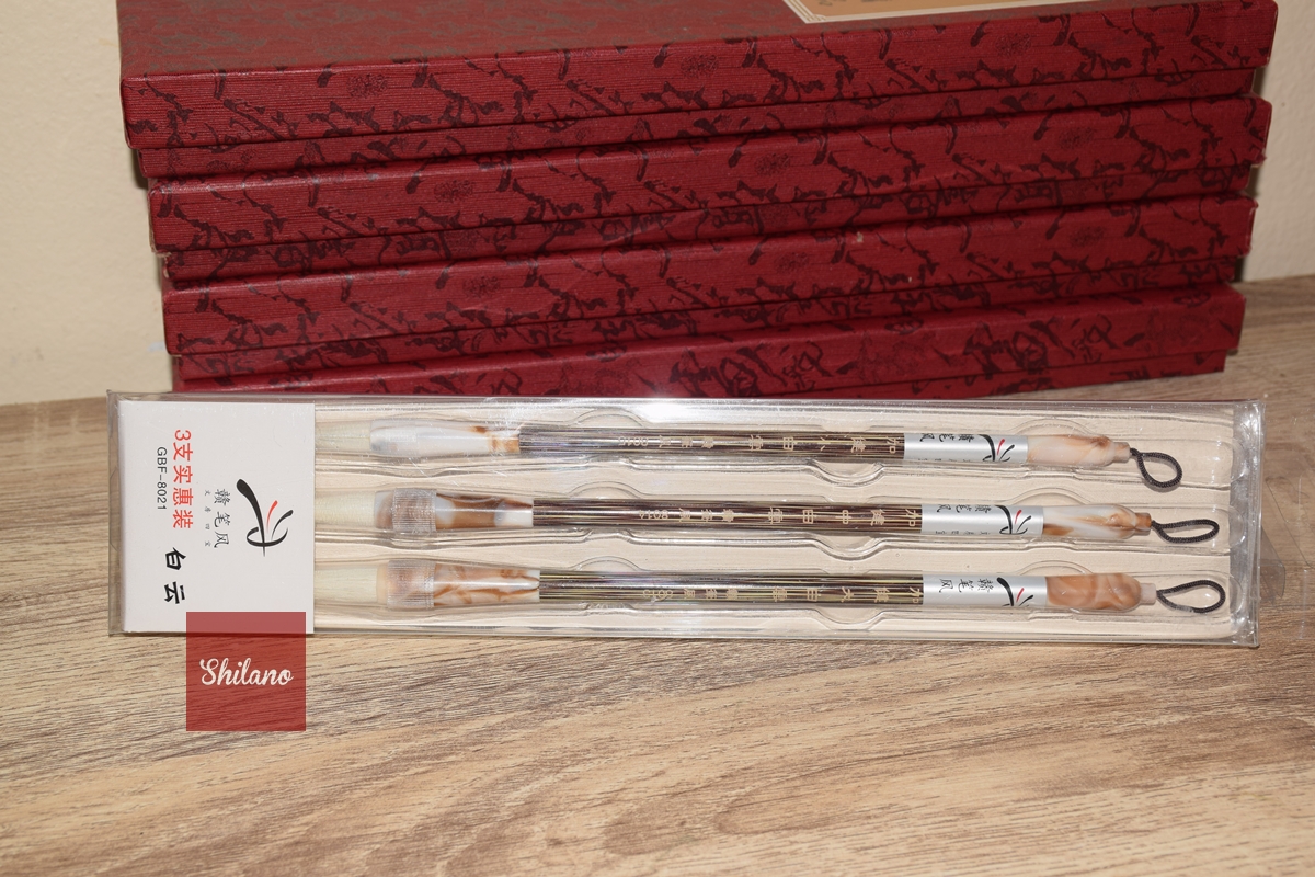 พู่กันจีน 3ด้าม ลายพิเศษ ขนแพะ ขนจิ้งจอกผสม