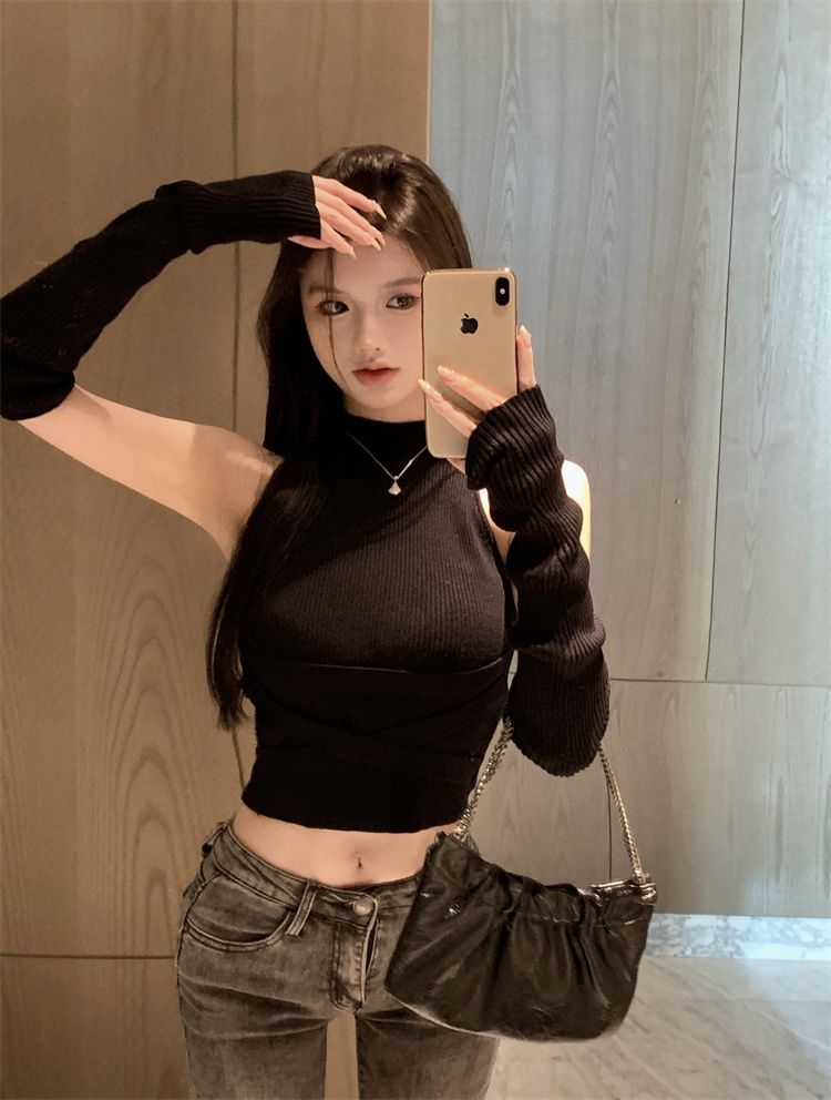 เสื้อครอป + ปลอกแขน สไตล์เกาหลี พร้อมส่งในไทย CN47201