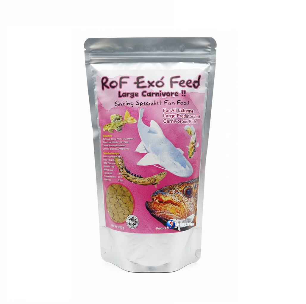 RoF Exo' Feed Large Carnivore Sinking Special Fish Food 1000g.ถุงชมพู(อาหารปลาเม็ดจมน้ำสำหรับปลากินเนื้อ โปรตีนสูง)