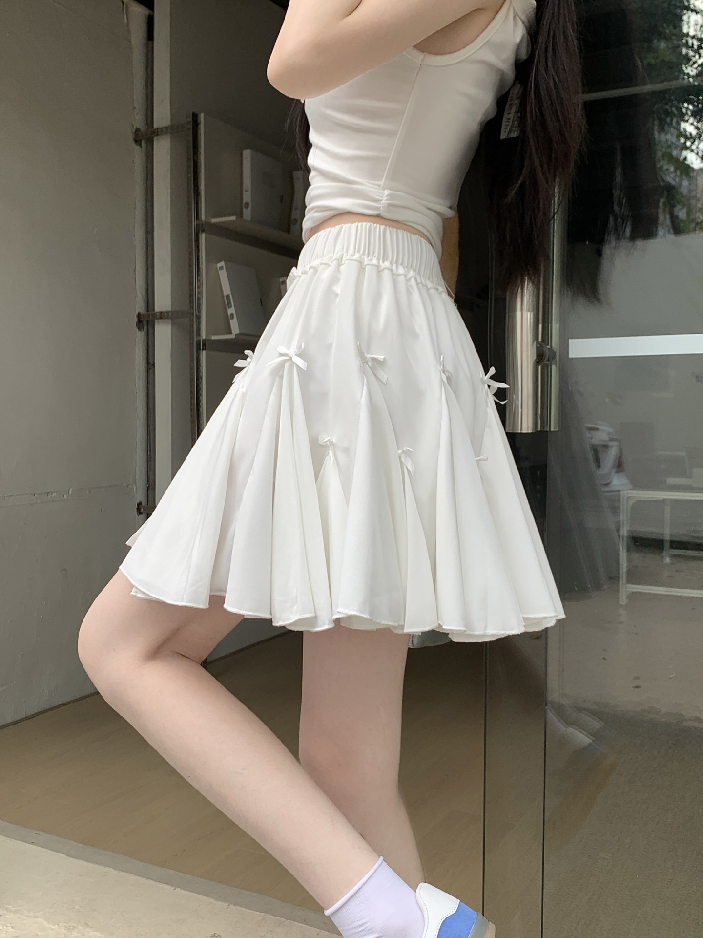 ส่งด่วนในไทย กระโปรง ซับในกางเกง แต่งระบายมินิโบว์ พร้อมส่ง JB2003