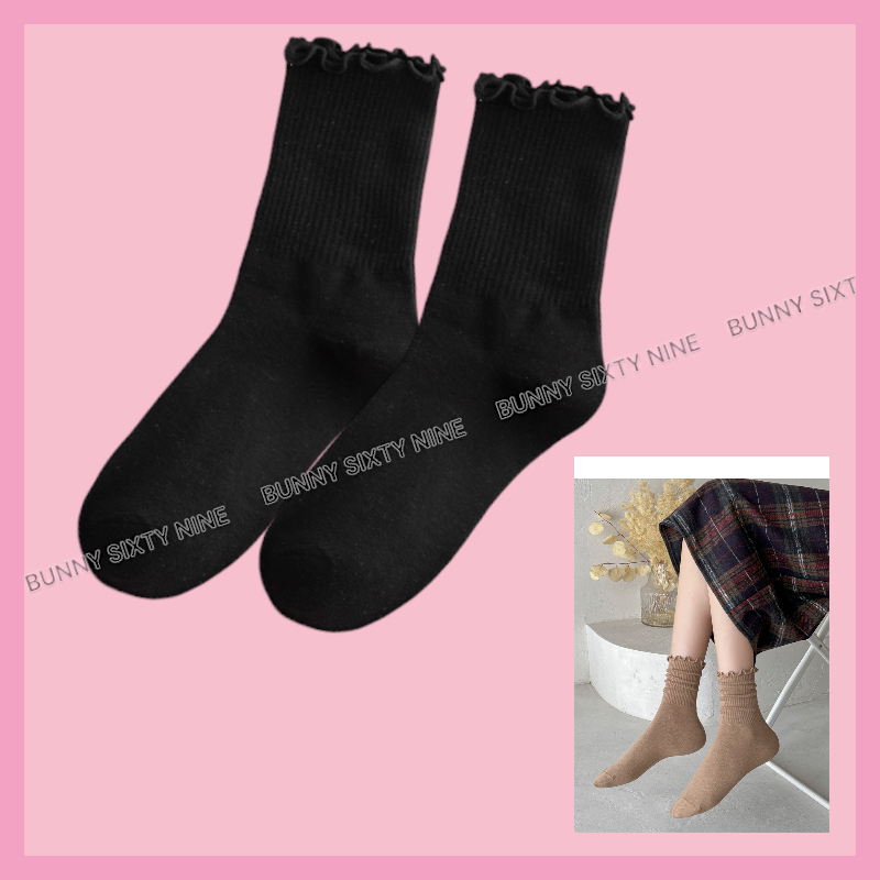 ถุงเท้ายาว สีพื้น ลายน่ารักๆ ถุงเท้าแฟชั่น เนื้อผ้านุ่ม 1 คู่