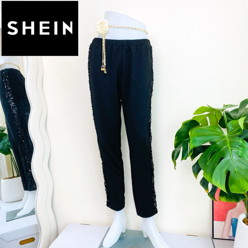 ไซด์ M แบรนด์ Shein แท้ 100%🌸กางเกง เอวสูง งานเกล็ดวิบวับ สีดำ ใส่ออกงาน ชุดออกงาน ชุดปาร์ตี้