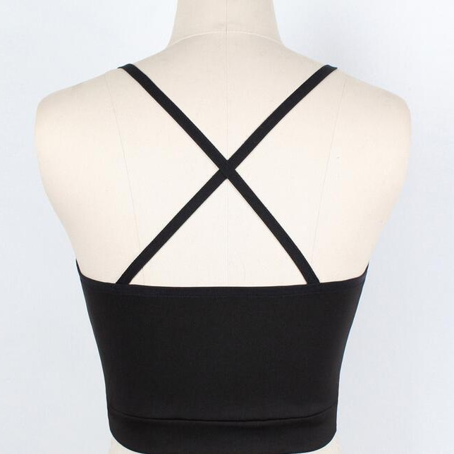 เสื้อครอป สายเดี่ยวไขว้หลัง สีดำ GB002