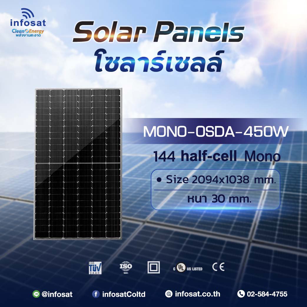 แผงเก็บตะวันโซลาร์เซลล์ OSDA - Mono 450W Half Cell