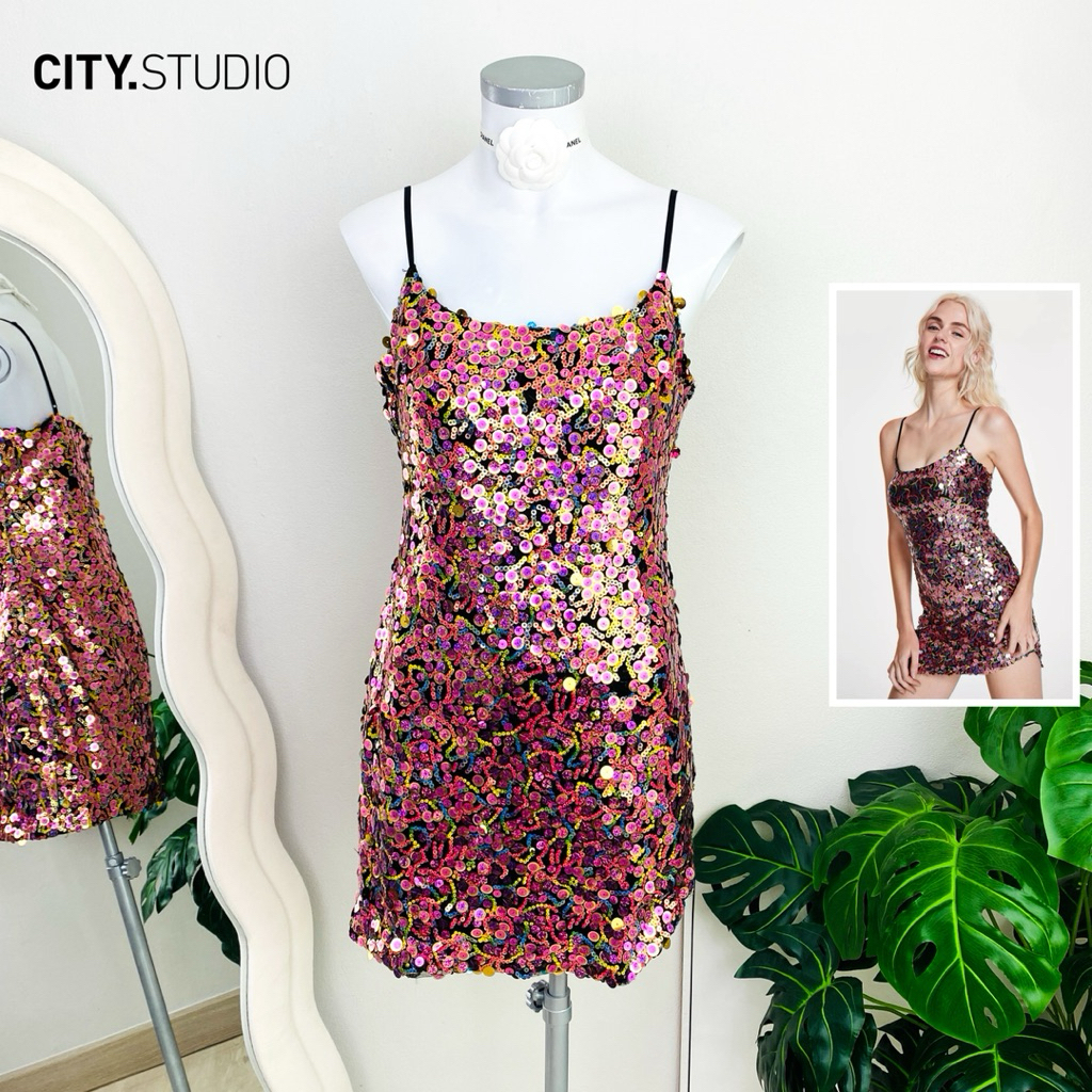 ไซด์ XS/S/M มือ1 แบรนด์ City studio แท้ 100%🌸มินิเดรส ซีควินท์ งานเกล็ดวิบวับ สีรุ้ง ใส่ออกงาน เดรสออกงาน ชุดปาร์ตี้