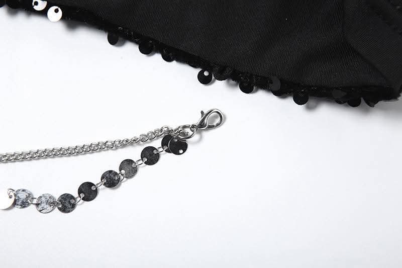 เสื้อวิ๊ง สายเดี่ยว เลื่อม ECM สีดำ + โซ่เอว CN43359 พร้อมส่ง