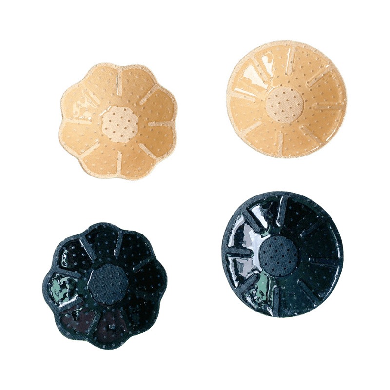 ปิดจุกผ้า สีดำ/ครีม กลม/ดอกไม้ กล่องหัวใจ