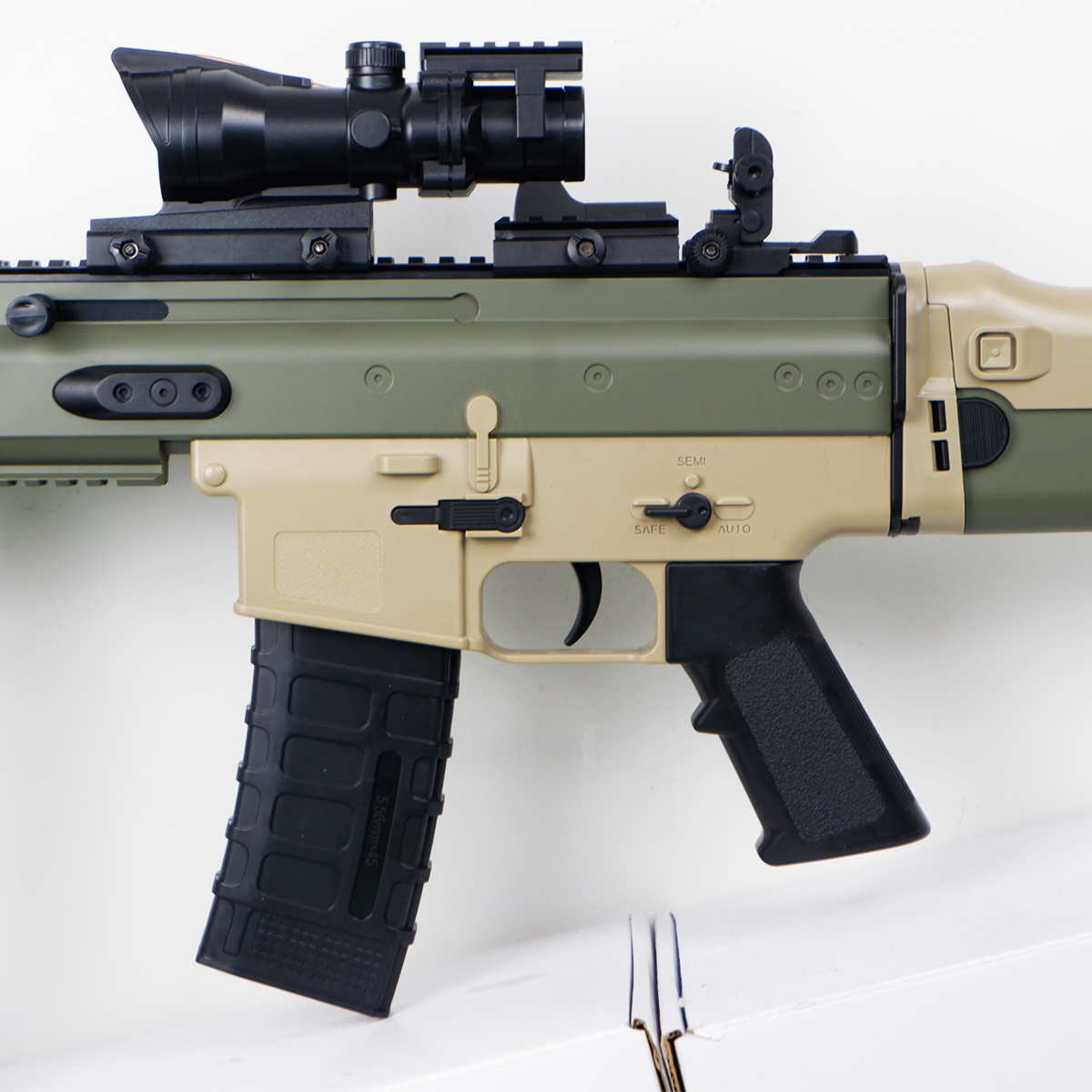 (30)SCAR สีทราย ตัวท็อป 220FPS ปืนเจลไฟฟ้า ของเล่นยิงรัวได้ Semi Auto ได้