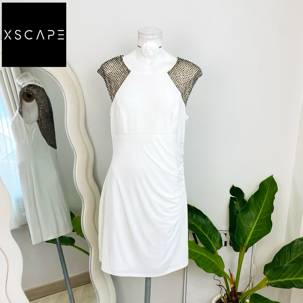 ไซด์ M-L แบรนด์ XSCAPE แท้ 100%🌸เดรส ผ้าดีมาก รีดหมุด งานเกล็ดวิบวับ สีขาว ใส่ออกงาน ทรงเข้ารูป เดรสออกงาน ชุดปาร์ตี้(2)